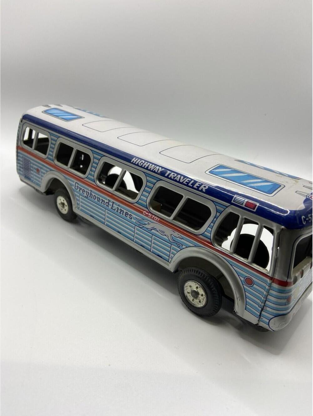 Vintage Ichimura Japan Friction Power Greyhound Lines Tin Bus